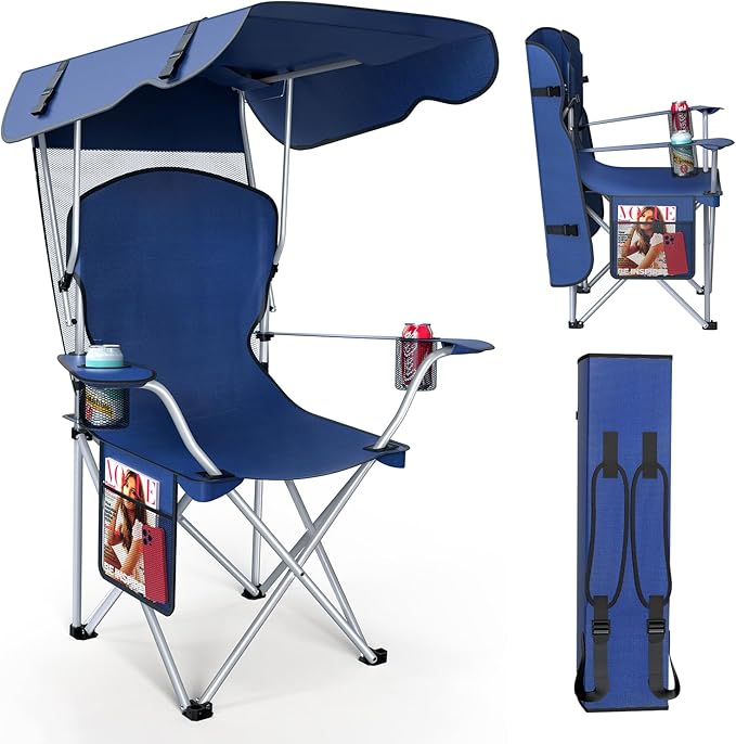 VTOY Portable Camping Chair with Canopy - Folding Chair with Canopy, Durable 600D Oxford Canopy Chair for Camping, Beach, ...