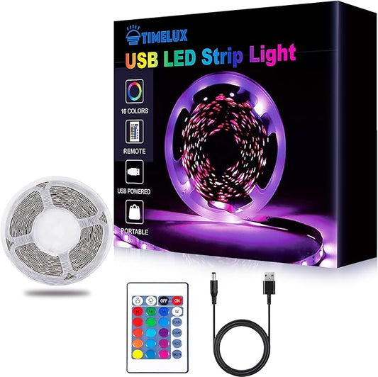 Timelux 20ft LED Strip Lights Color Changing Mood lamp USB 5V Operated RGB 5050 LED Tape Lights Bedroom, Kitchen Cabinet L...