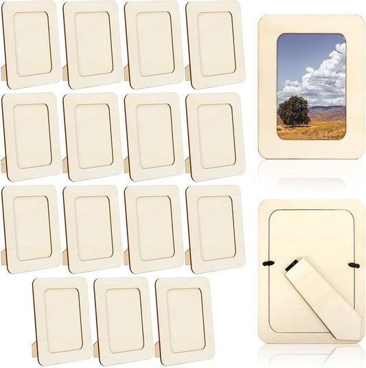 VOKOY 15 Pack Wooden Picture Frames for Crafts,DIY Wood Craft Picture Frames for 4" x 6" Photos,Unfinished Standing Photo ...