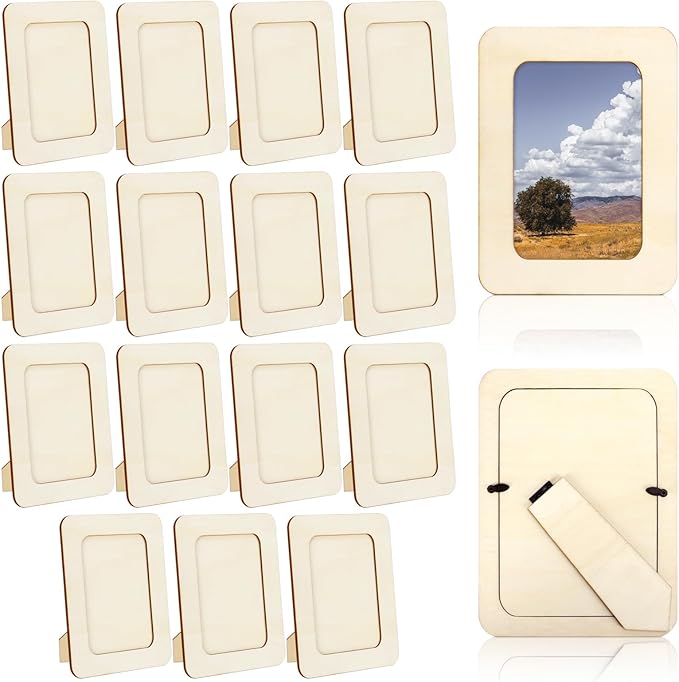 VOKOY 15 Pack Wooden Picture Frames for Crafts,DIY Wood Craft Picture Frames for 4" x 6" Photos,Unfinished Standing Photo ...