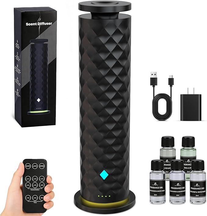 Waterless Scent Diffuser Starter Kit – Remote Control Cold Air Scent Diffuser Oil Machine with 5 Oils 1000 Sq Ft Coverage ...