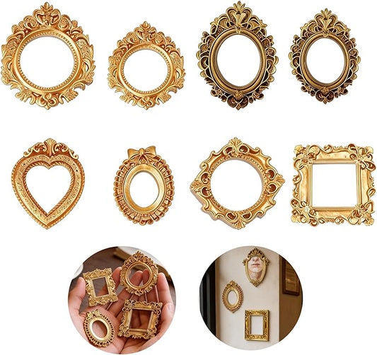 Hubaltuye 8 Pcs Mini Frames Mini Golden Frames, Small Photo Frames with Carved Edges Decorative Picture Frames for Wall Ha...
