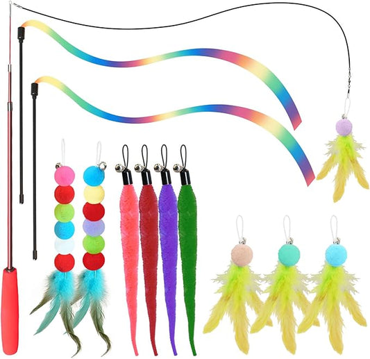 YULOYI Cat Toys for Indoor Cats, 13 Packs Interactive Cat Wand Toy Set with Feather Toys & Teasers, Fun Cat Toys for Exerc...