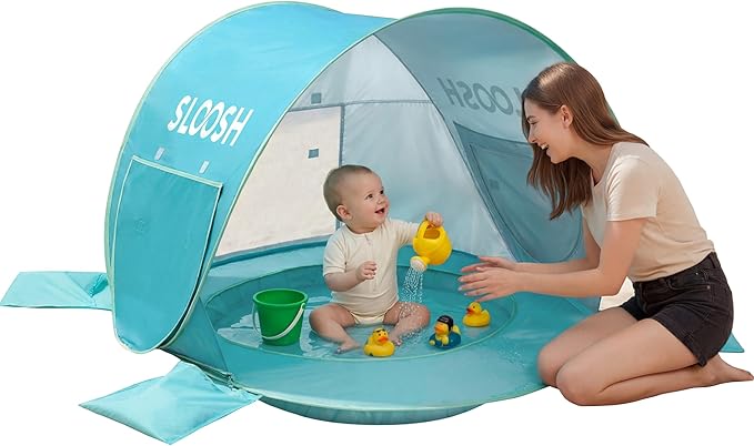 SLOOSH Baby Beach Tent - Pop Up Shade Pool, UPF 50+ UV Protection Sun Shelter for Infant, Portable Beach Pool with Carry B...
