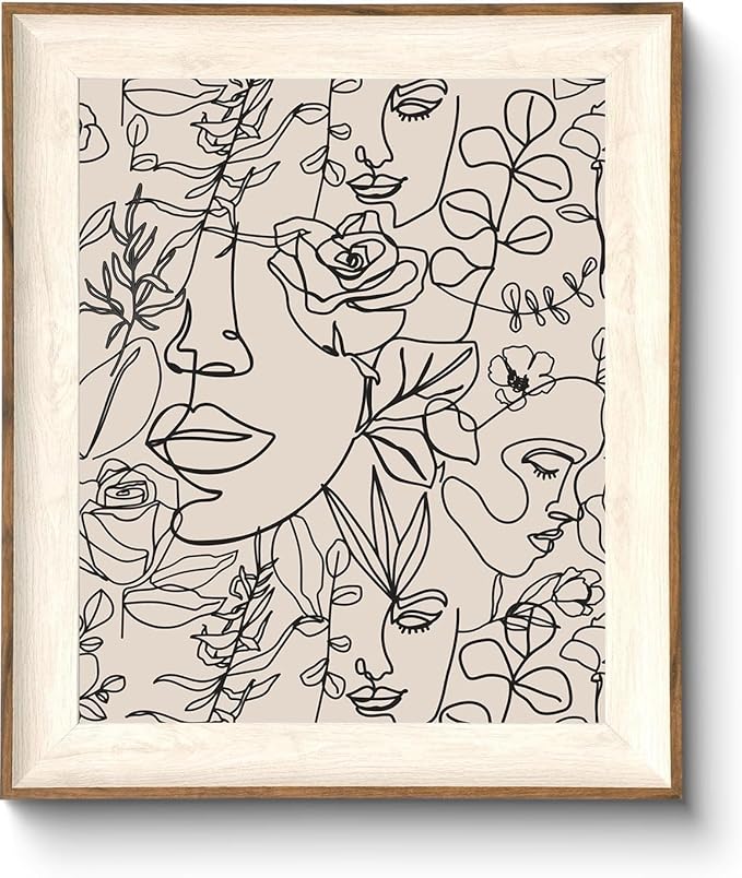 ASTRDECOR Abstract Framed Wall Art, Minimalist Boho Art Prints Women Portrait Line Art Wall Decor, Mid Century Wall Print...