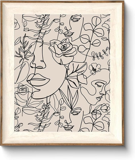 ASTRDECOR Abstract Framed Wall Art, Minimalist Boho Art Prints Women Portrait Line Art Wall Decor, Mid Century Wall Print...