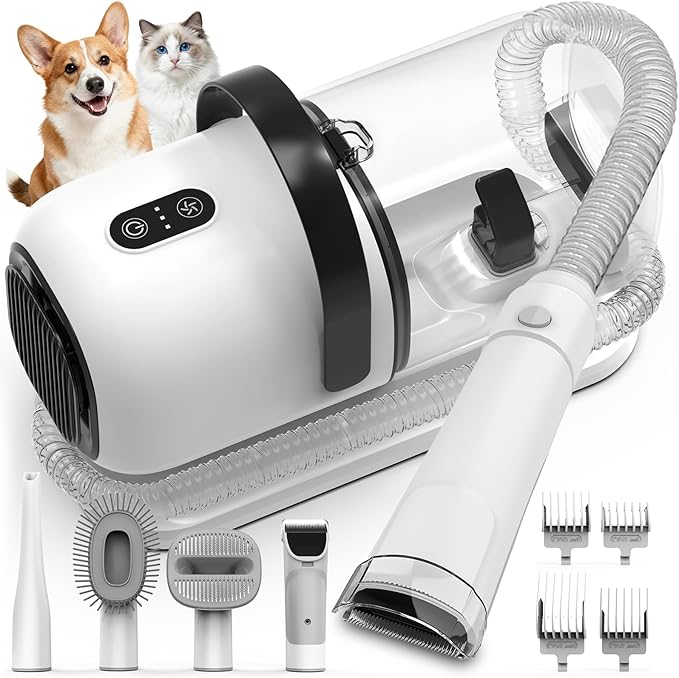 FIXR Dog Grooming Vacuum, All-in-One Pet Grooming Kit with Hair Clipper & Shedding Brush, Low Noise 12,000Pa Dog Hair Remo...