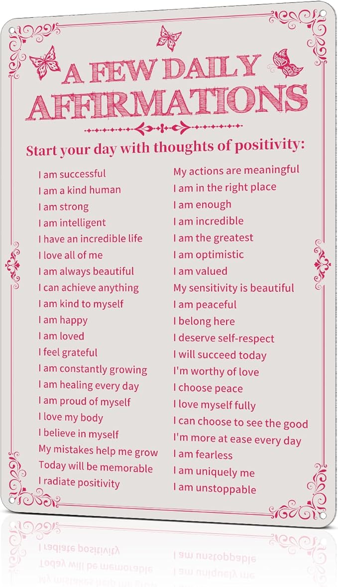 Azppan Room Decor Aesthetic A Few Daily Affirmations Motivational Wall Art Tin Metal Sign Pink Butterfly Wall Home Coffee ...