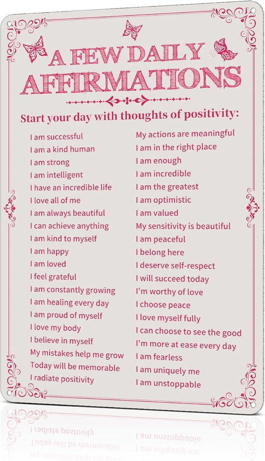 Azppan Room Decor Aesthetic A Few Daily Affirmations Motivational Wall Art Tin Metal Sign Pink Butterfly Wall Home Coffee ...