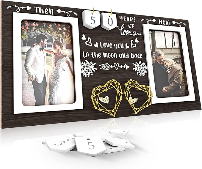 ZCPTZ Then & Now Anniversary Picture Frame - 1-99 Years Anniversary Wedding Gift for Couple, Engagement Bridal Shower Gift...