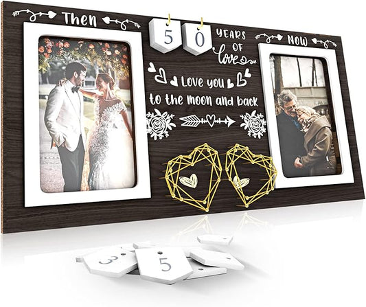 ZCPTZ Then & Now Anniversary Picture Frame - 1-99 Years Anniversary Wedding Gift for Couple, Engagement Bridal Shower Gift...