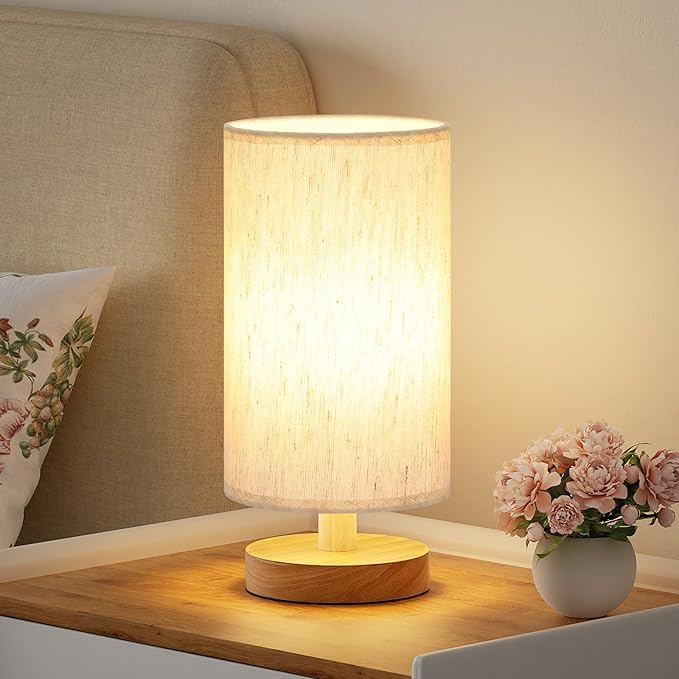 Fenmzee Small Table Lamp for Bedroom - Inline Control, Bedside Lamp with 3000K A15 LED Blub, Easy Assembly (Cream Shade - ...