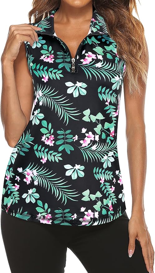 Tanst Sky Women's Sleeveless Golf Polo Shirts Quarter Zip Workout Tank Top Moisture Wicking Clothes