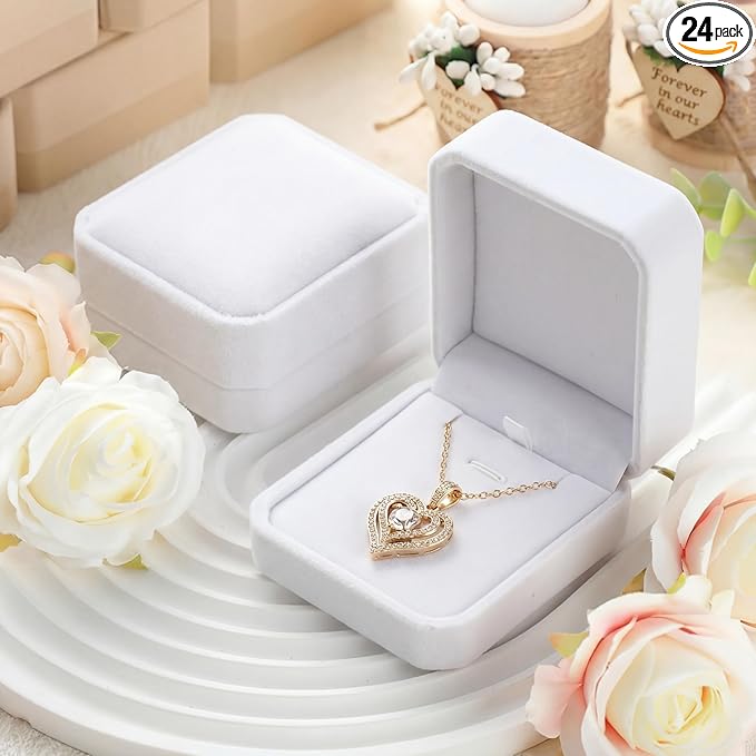 Sureio 24 Pcs Velvet Jewelry Gift Boxes Bulk for Necklace Pendant Ring Earring Bracelet Display Case Wedding (White)