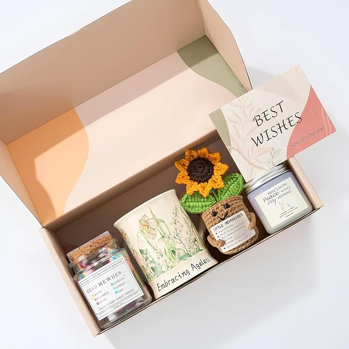 RainVibe Christian Birthday Gift Set for Women - Ceramic Mug, Bible Verse Jar, Scented Candle, Sunflower & Greeting Card -...