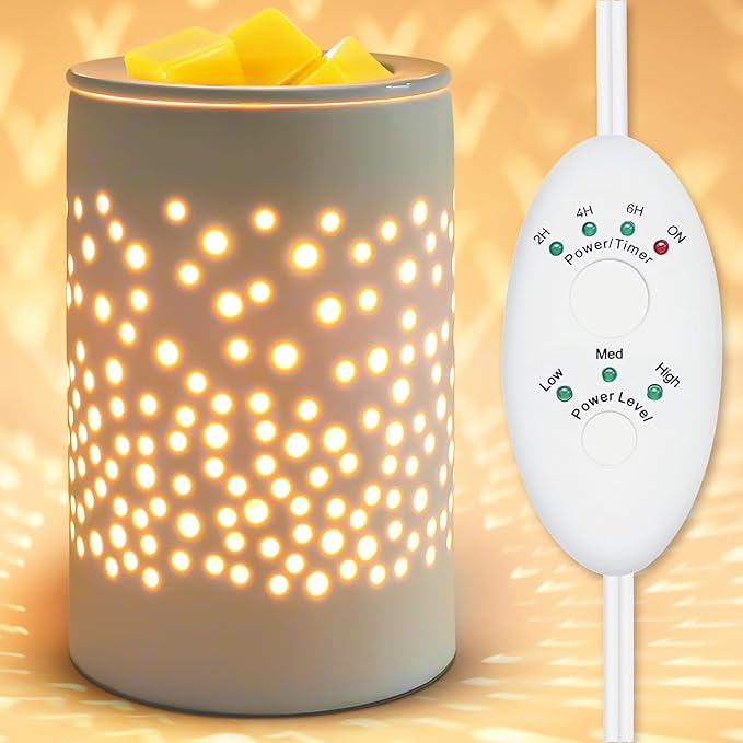 Wax Melts Candle Warmer Burner - Ceramic Electric Candle Waxing Warmer Melter Timer Adjust Fragrance Intensity Auto Shut O...