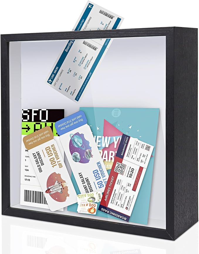 ZEEYUAN Adventure Archive Box 12x12inch Adventure Box for Travel Life in a Box Memories Shadow Box with Slot, Top Loading ...