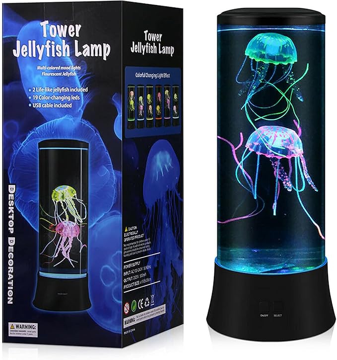 Meloki Floating Jellyfish Lamp - Electric Jelly Fish Light Lamp with Auto Color Changing, Ultra-Quiet Water Pump, Holiday ...
