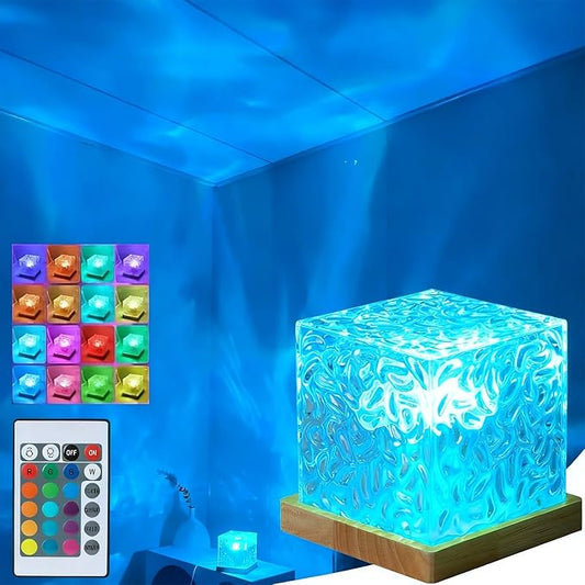 Aurora Ocean Wave Lights Projector No Wiring, Touch Cube Color Changing Light with 16 Colors 4 Modes Dimmable Cordless Moo...
