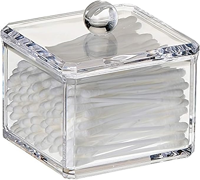 UShioart Stackable Square Acrylic Cotton Ball Holder Q-tip Holder Bathroom Swab Dispenser (Single pack)