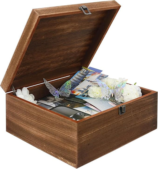 FramePro Wooden Keepsake Box 10"x12", Large Storage Memory Box with Hinged Lid, Vintage Treasure Box for Crafts and Photo ...