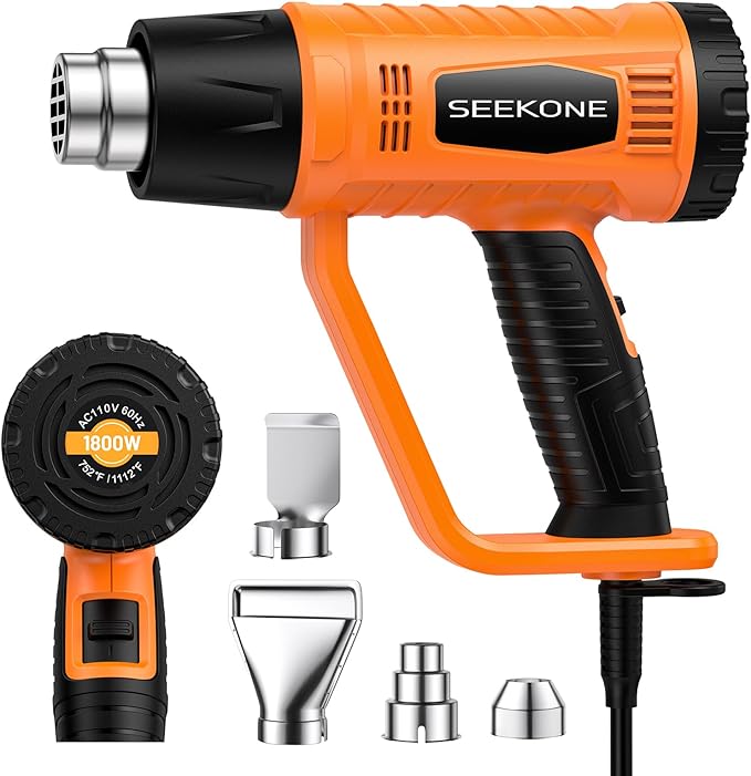 SEEKONE Heat Gun 1800W Heavy Duty Fast Heat Hot Air Gun Kit with 752℉&1112℉（400℃-600℃） Dual-Temperature Settings and 4 Noz...