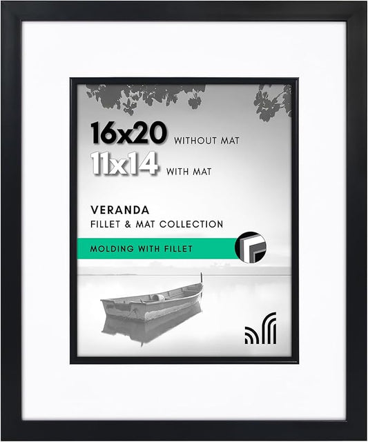 Americanflat 16x20 Picture Frame with Decorative Inner Mat Accent - Displays 11x114 Photos with Mat or 16x20 Without - Ver...