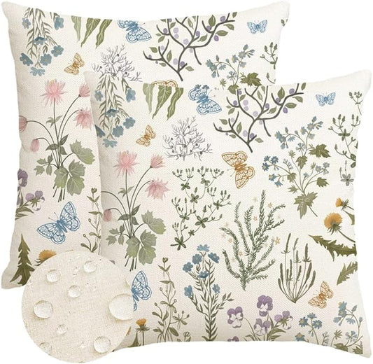 ARGOOFG Outdoor Spring Pillow Covers 20x20 Inch Set of 2,Waterproof Daisy Throw Seasonal Floral Outdoor Decorative Square ...