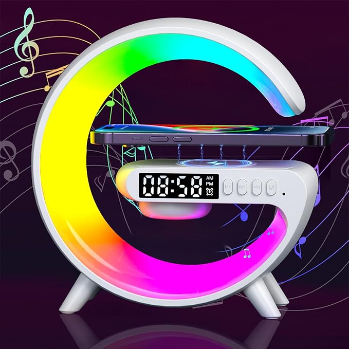 FuyoSegen Wireless Speaker Charger Light,LED Bedside Lamp 4-in-1 Alarm Clock,Mood Night Light,Speaker & Wireless Charger,S...