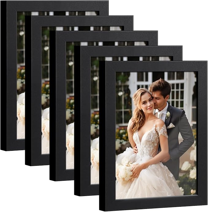 HappyHapi 4x6 Picture Frame Set of 5, Black Frames Display Photo 3.5x5 with Mat or 4x6 without, Gallery Wall Frame Set, Wa...