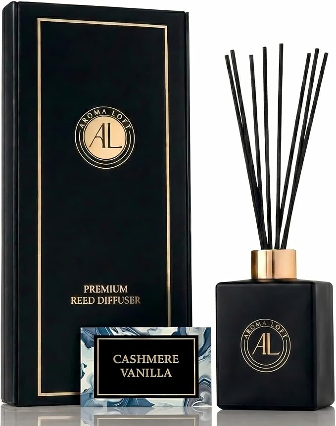 Aroma Loft Black Reed Diffusers for Home | Premium Fragrance Diffuser | Reed Diffuser Sticks in Oil Set with Cashmere Vani...