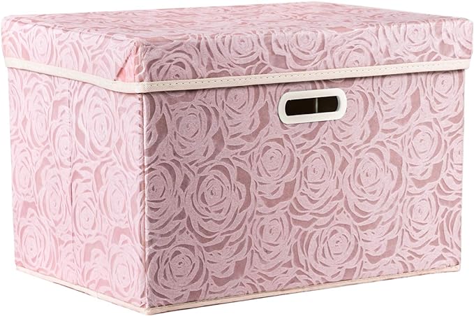PRANDOM Larger Collapsible Storage Bin with Lid [1-Pack] Fabric Decorative Storage Box Cube Organizer Container Baskes wit...