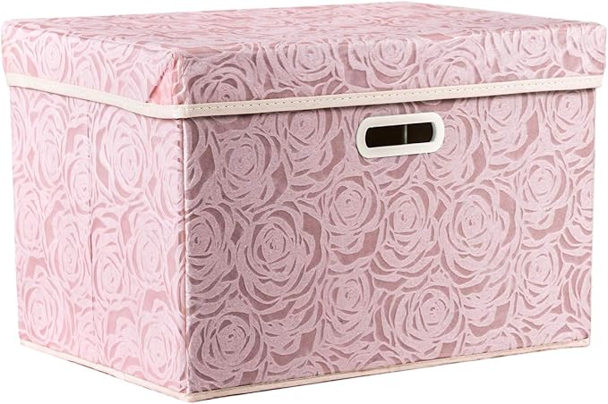 PRANDOM Larger Collapsible Storage Bin with Lid [1-Pack] Fabric Decorative Storage Box Cube Organizer Container Baskes wit...