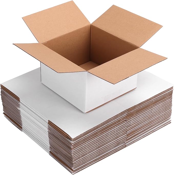 Wtrgas 25 Packs Small Shipping Boxes 8x8x6 Inches, White Corrugated Cardboard Box for Shipping, Packing, Business, DIY