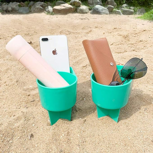 Home Queen Beach Cup Holder with Pocket, Multi-Functional Sand Cup Holder for Beverage Phone Sunglasses Key, Beach Accesso...