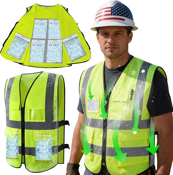 HJDHS Cooling Ice Vest with 24pcs Ice Pack - Cooling Vest with Adjustable Strap Cool Vest with Pockets