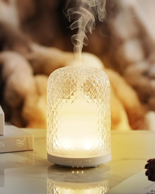 Onaboviva Essential Oil Diffuser - 2.4MHz Ultrasonic Glass Diffuser for Home, 120ml, Pulse&Continuous Mist, Bright/Dim/Bre...