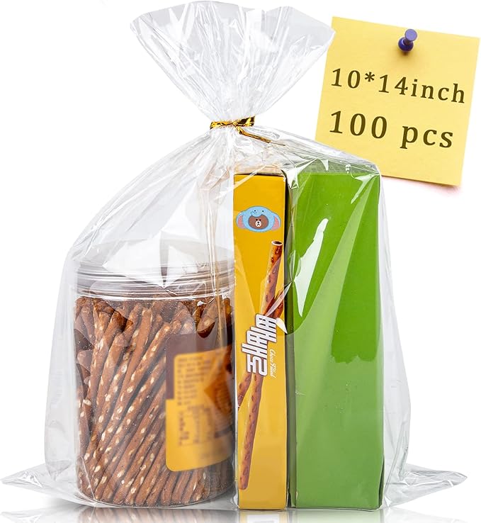 CUDICY 100pcs Cellophane Bags 10x14 Cellophane Wrap Goodie Bags Large Clear Gift Bag Party Favors Bag Clear Treat Bag with...