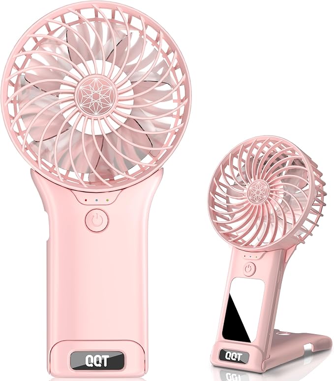 QQT Mini Handheld Fan,4 Speed Adjustable Portable Battery Operated Fans,USB Rechargeable Desk Fan with Mirror,Max 20 Hrs H...