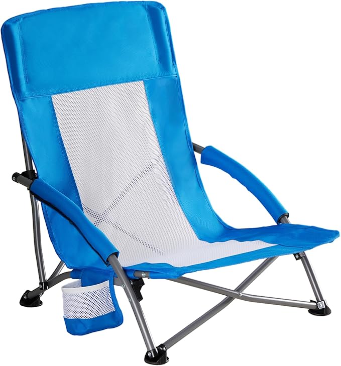 NEWBULIG Low Beach Chair – Folding Camping Chair for Adults, Low Profile Lawn Chair with Cup Holders & Carry Bag, Extra Wi...