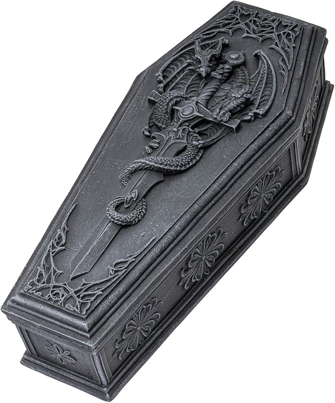 SUMMIT COLLECTION Gothic Dragon Sword Coffin Keepsake Box Collectible Sculpture Trinket Box 10 Inches