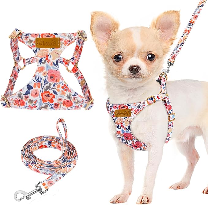 Lukovee Puppy Harness and Leash Set, No Pull Lightweight Soft Suede Adjustable Pet Harness Vest with Snap Buckle for Puppy...