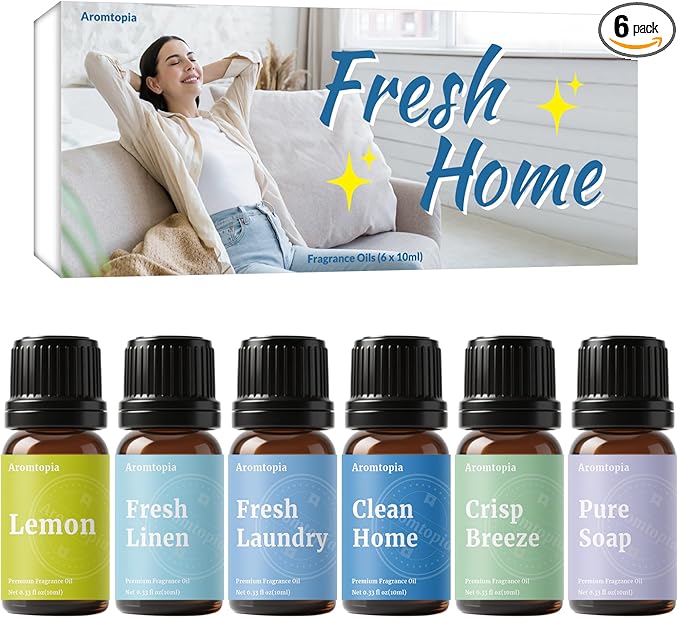 Diffuser Fragrance Oils, Aromtopia Essential Oils for Diffusers for Home, 6x10ml Fresh Home Set, Clean Scents for Candle S...