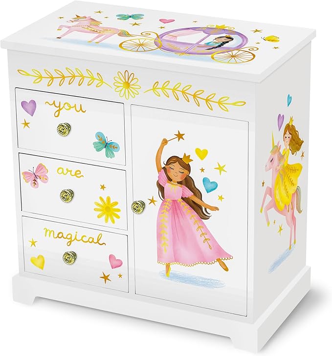Giggle & Honey® Princess Musical Jewelry Box for Girls Kids Music Box with Drawers, Fairytale Gifts for Girls Birthday, Pr...