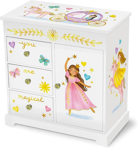 Giggle & Honey® Princess Musical Jewelry Box for Girls Kids Music Box with Drawers, Fairytale Gifts for Girls Birthday, Pr...