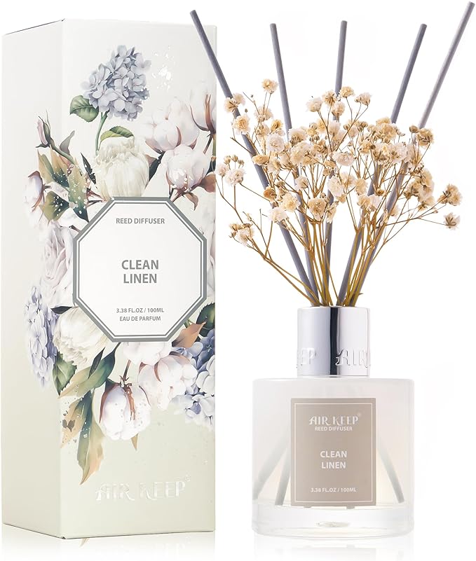 Airkeep Reed Diffuser Set,3.38 fl oz (100 ml) - Clean Linen Oil Diffusers with 8 Reed Sticks,Home Fragrance Reed Diffuser ...