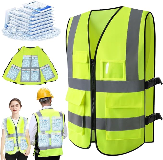 PANGTIKU Upgrade Cooling Vest with 24pcs Gel Ice Pack - Adjustable Ice Safety Vest for Men Women High Visibility Reflectiv...