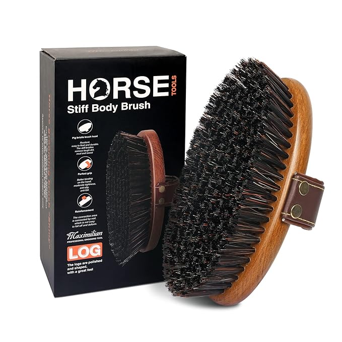 MAXIMILIAN World Class Handmade Equine Stiff Body Horse Brush. Professional Equine Grooming Tools. Effortlessly Removes Mu...