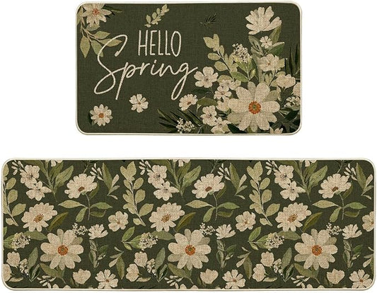 Artoid Mode Vintage Daisy Flowers Hello KM035 Spring Kitchen Mats Set of 2, Home Decor Low-Profile Kitchen Rugs for Floor...