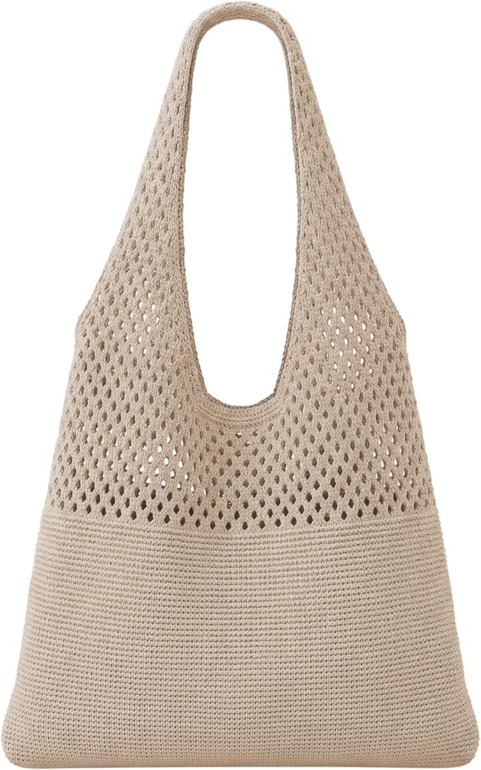 SUOSDEY Crochet Mesh Beach Tote Bag, Knit Summer Vacation Aesthetic Boho Tote Bag for Women